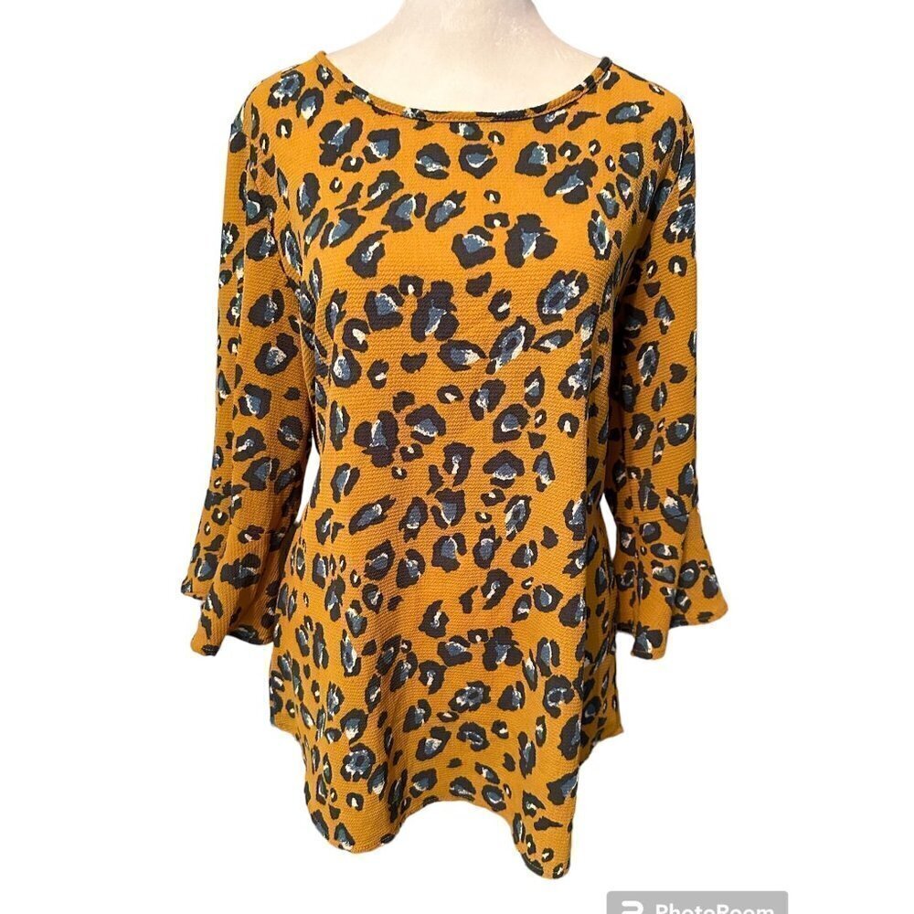 BOMBOM Leopard Ruffle Sleeve Top Size XL
